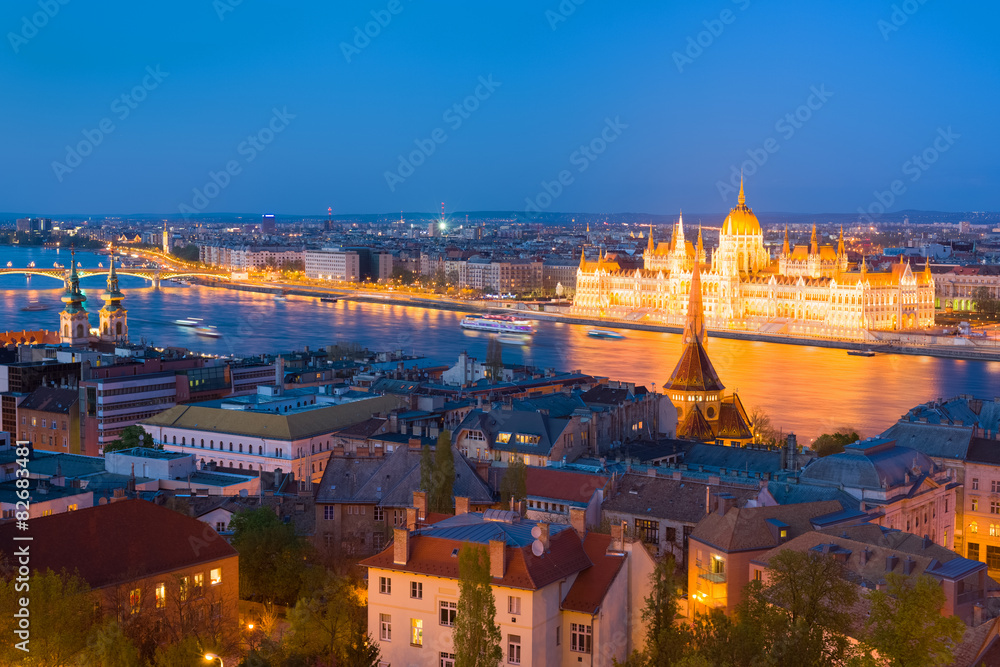 Hungarian Parliament building at a spring night