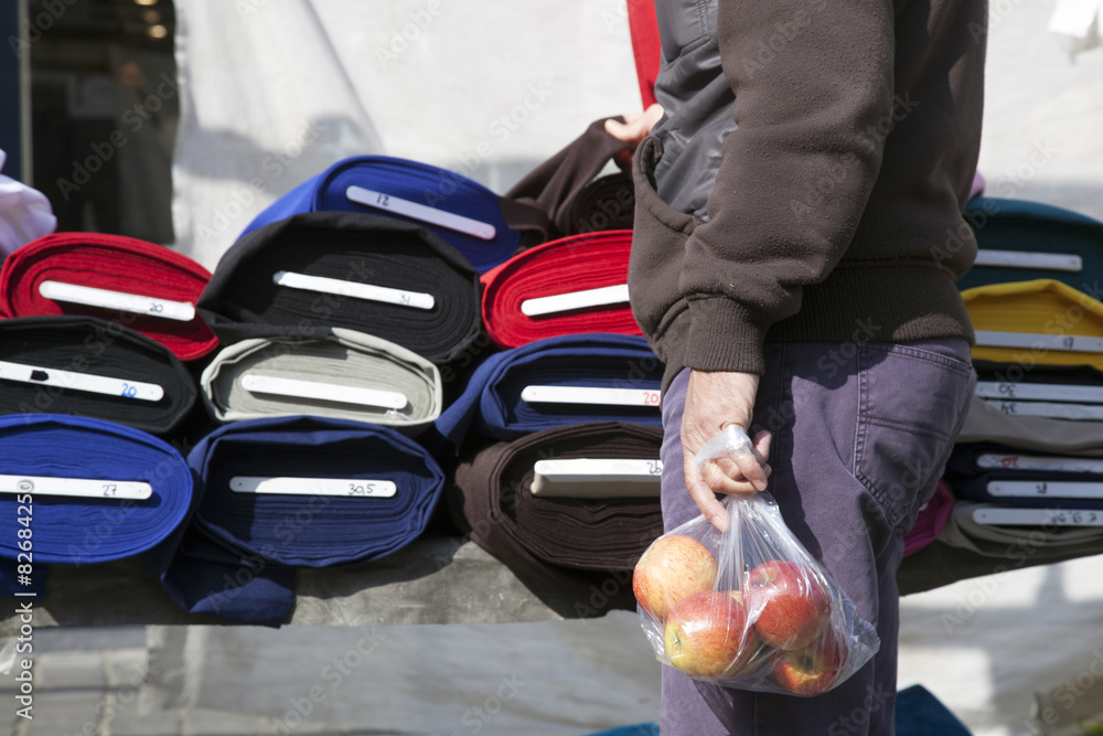 apples and fabric on market in the netherlands apples and fabric on market in the netherlands