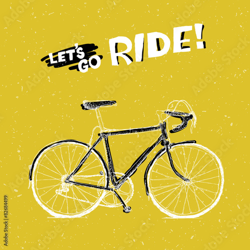 Bicycle Illustration with Phrase "Let's Go Ride" on Yellow Textu