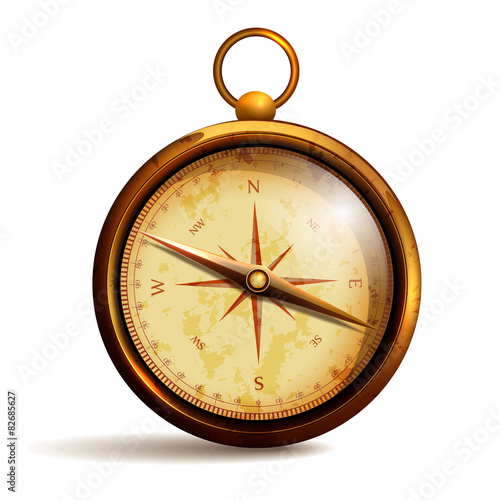 Vintage gold compass with wind rose.