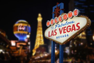 Fototapete Nordamerika Willkommen bei Fabulous Las Vegas Neon Sign  © somchaij
