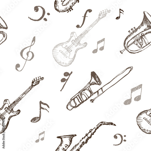 Seamless pattern with hand drawn musical instrument.