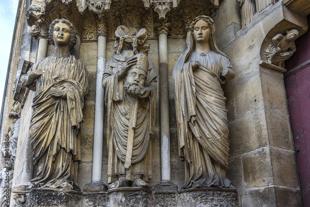 Fragments of northern portal of Notre-Dame de Reims cathedral 