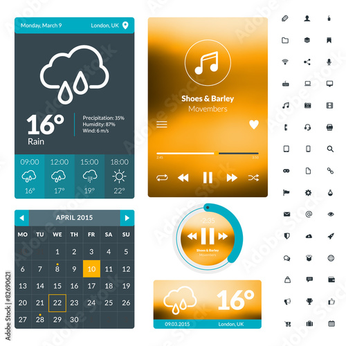 Set of flat design UI elements for mobile applications