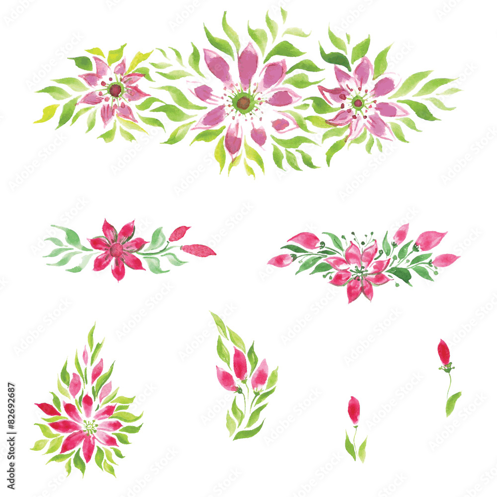 Obraz premium watercolor beautiful flowers with leaves