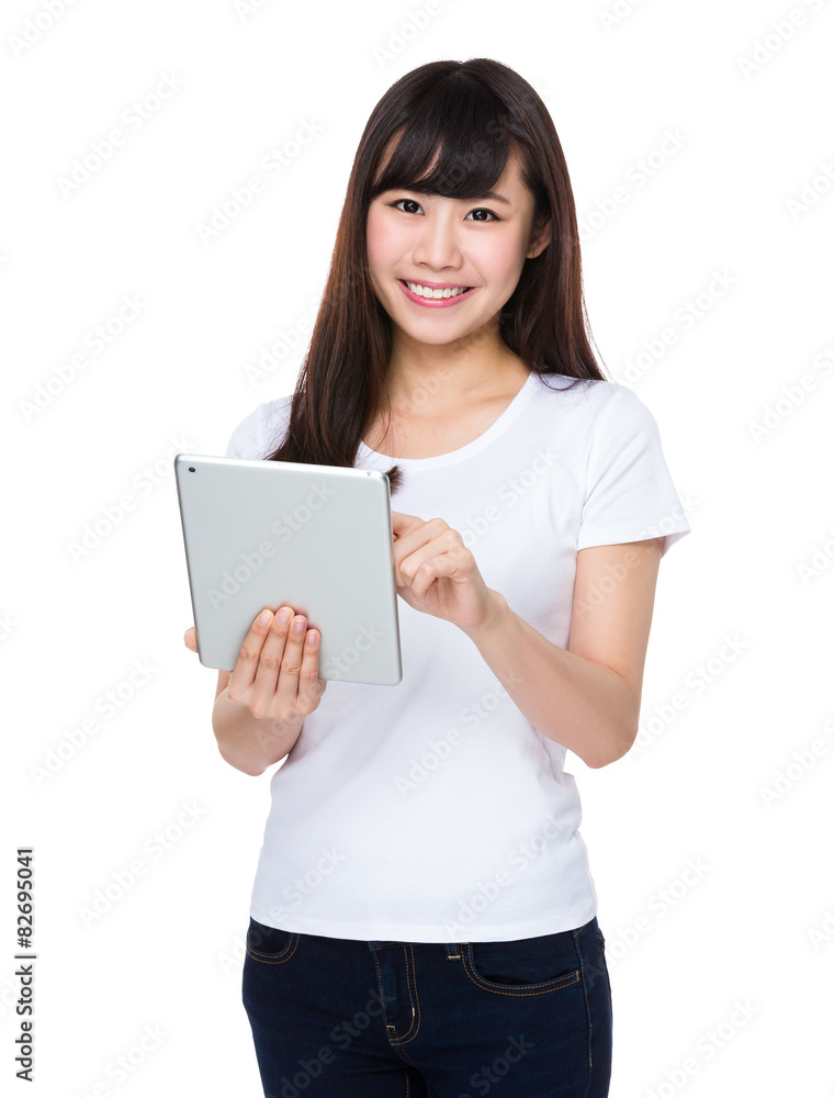 Young businesswoman show with name card Young businesswoman show with name card