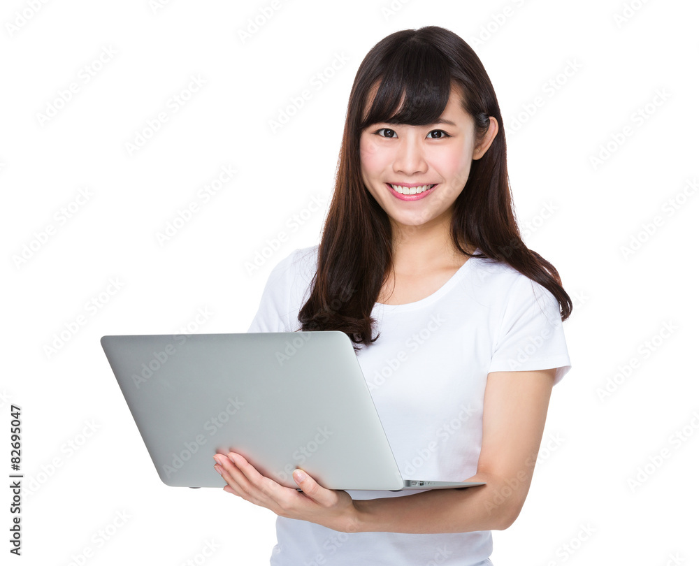 Young businesswoman show with name card Young businesswoman show with name card