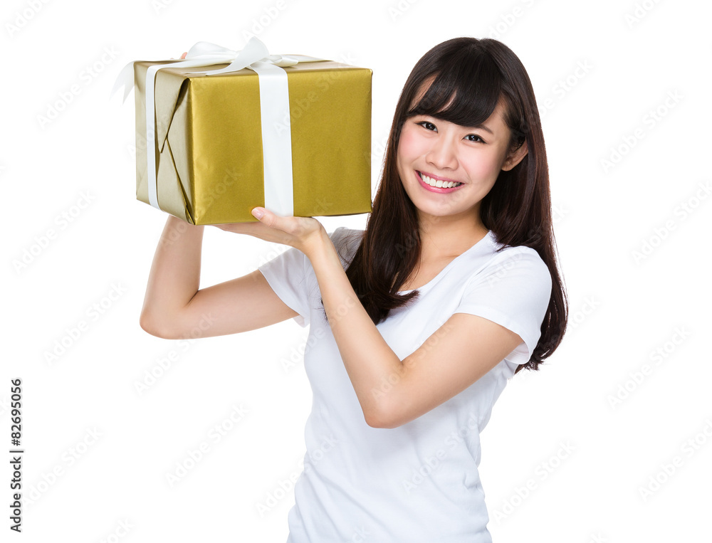 Young businesswoman show with name card Young businesswoman show with name card