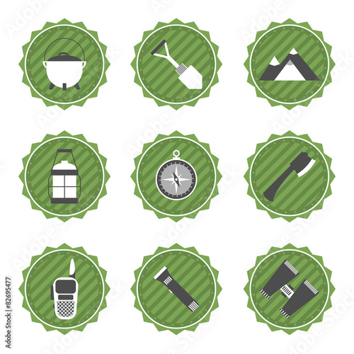 Set of camping and outdoor adventure stickers logo badges labels