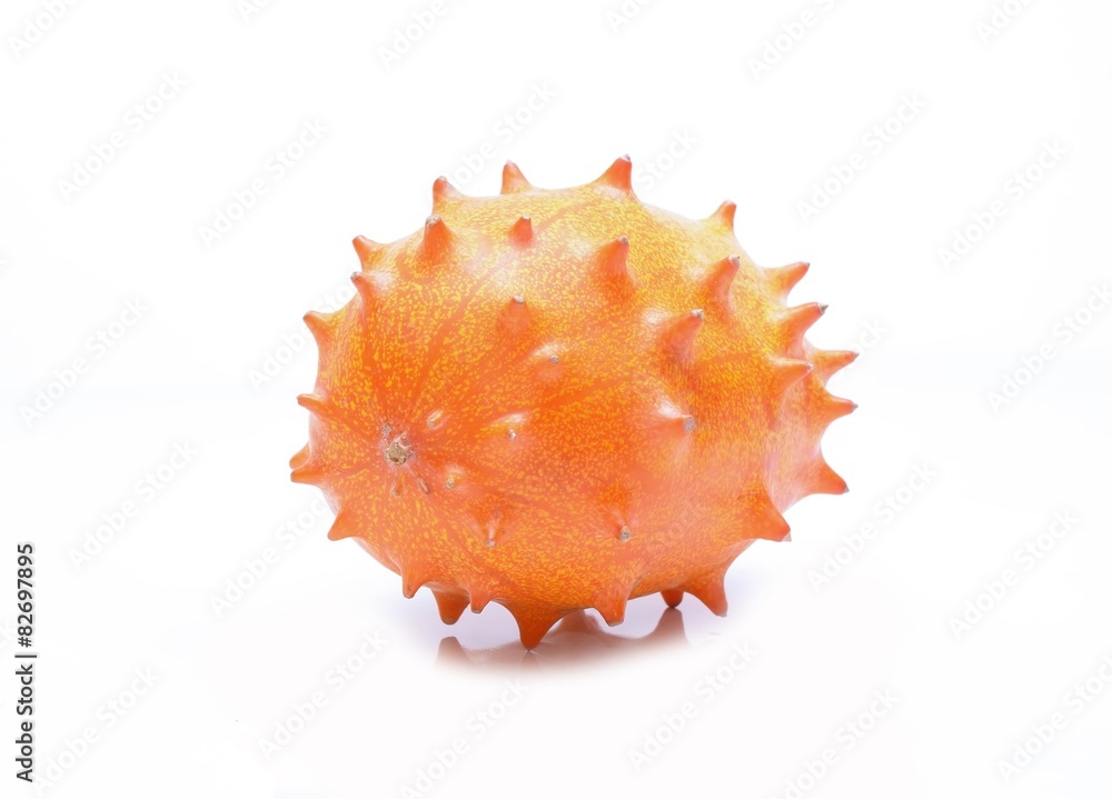 Melano or kiwano melon on white background Melano or kiwano melon on white background
