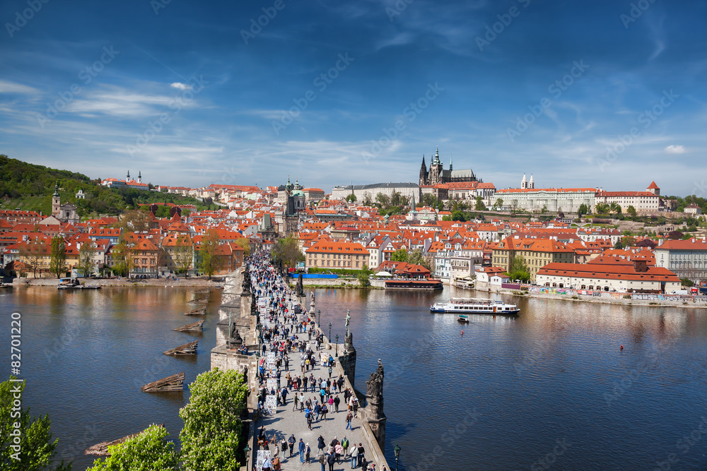 Fototapeta premium Prague Castle with famous Charles Bridge in Czech Republic