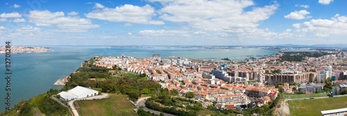 Panoramic aerial view of Almada rooftop from Christo Rei statue
