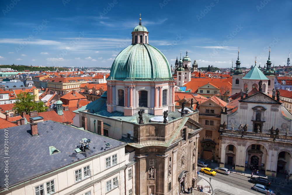 Fototapeta premium Prague with churches in Czech Republic