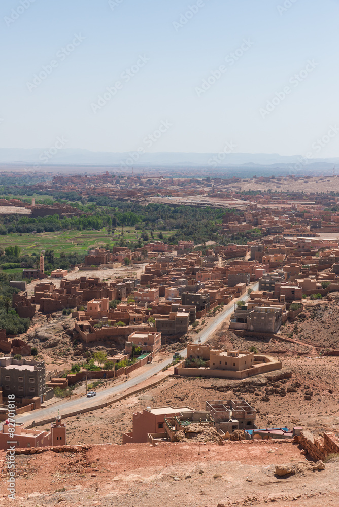 The road and houses in Tinghir city, Morocco