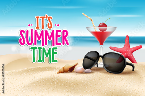 Summer Time Title in Sand and Horizon Background