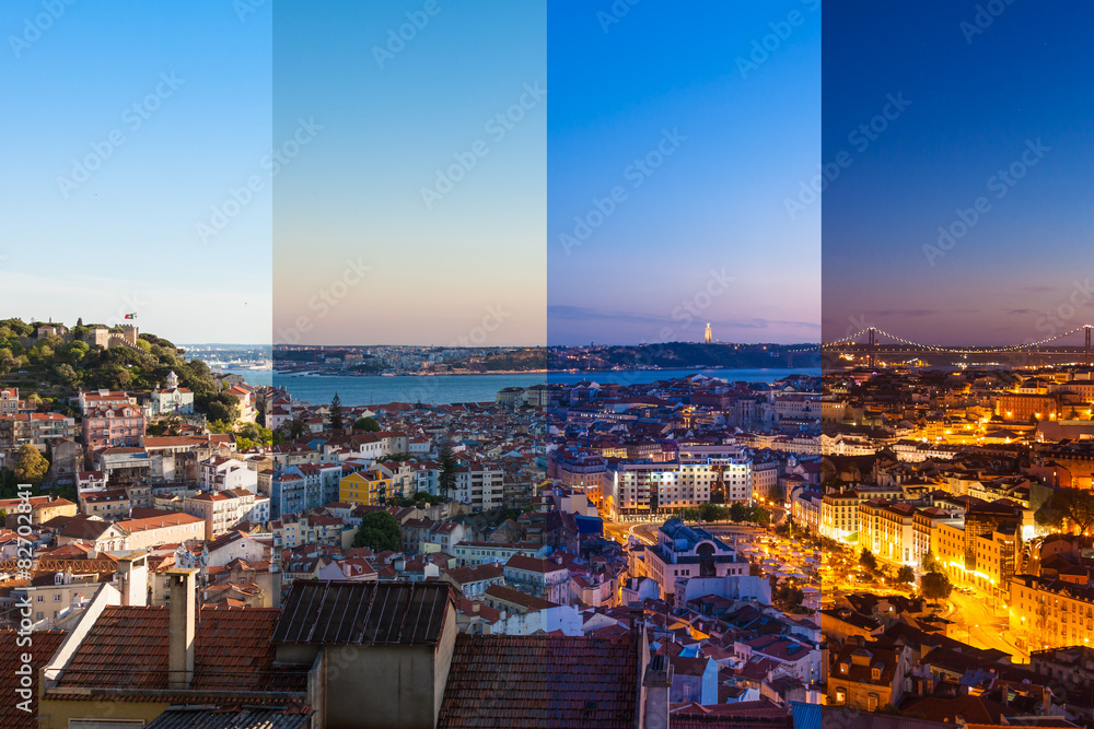 Aerial view montage of Lisbon rooftop from Senhora do Monte view