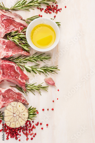 Raw lamb chops with oil and spices, preparation
