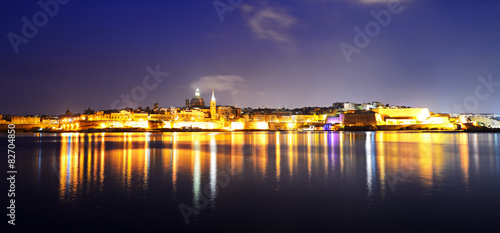 The panorama of Valletta in night illumination, Sliema, Malta © slava296