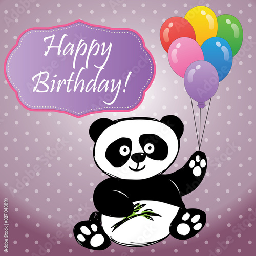 Fototapeta Naklejka Na Ścianę i Meble -  panda with balloons and the inscription happy birthday