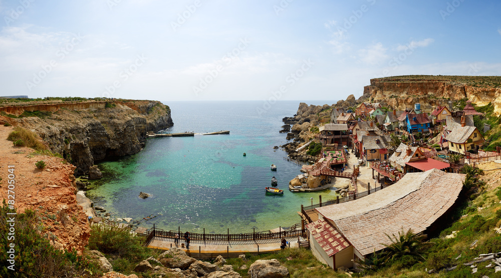 "Popeye village" is a tourists attraction in Malta - obrazy, fototapety, plakaty 