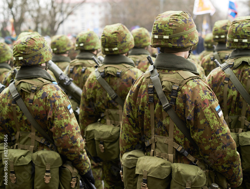 Obraz na płótnie Lined up squad of Estonian soldiers