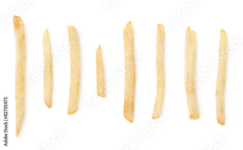 Set of single french fries isolated