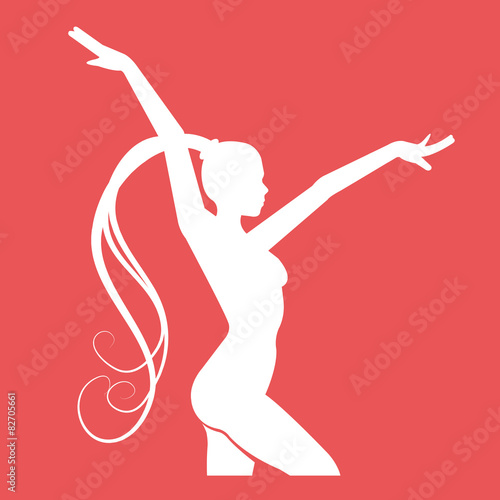 Fitness club emblem. Women doing rhythmic gymnastics exercise