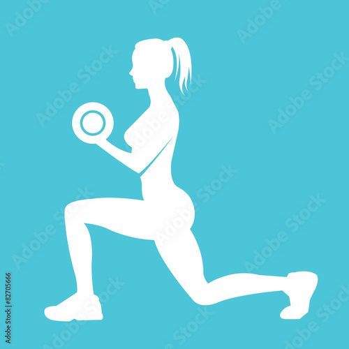 Fitness woman silhouette. Woman holds dumbbells doing exercise