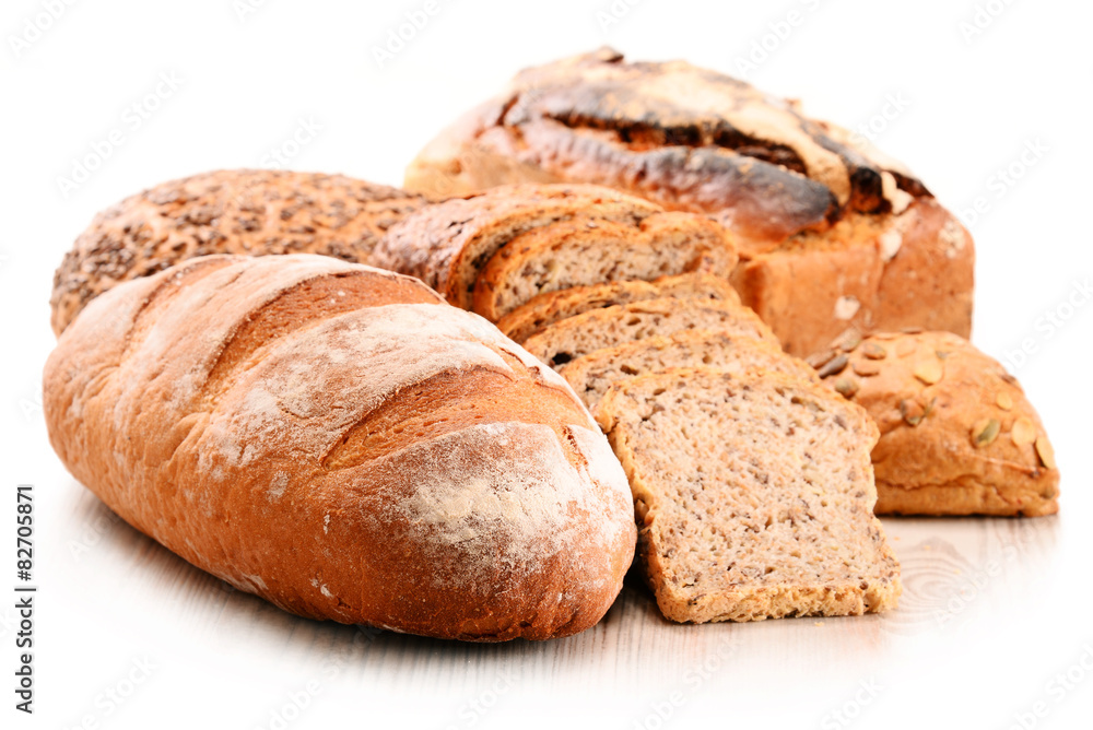 Composition with variety of baking products isolated on white Composition with variety of baking products isolated on white