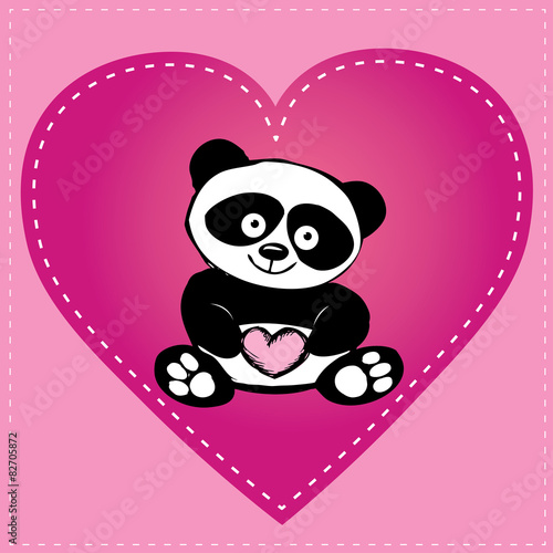 Fototapeta Naklejka Na Ścianę i Meble -  Little  cute panda in heart, hand drawing