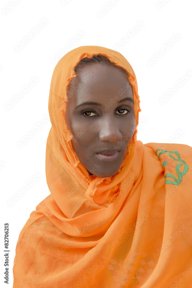 African woman wearing a cotton veil, isolated African woman wearing a cotton veil, isolated