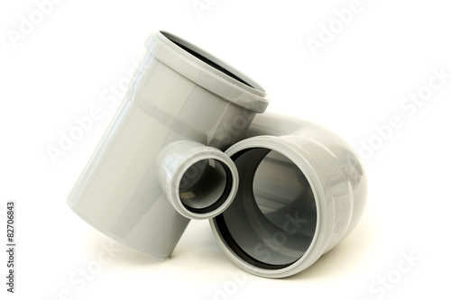 New gray drain pipes, isolated on white