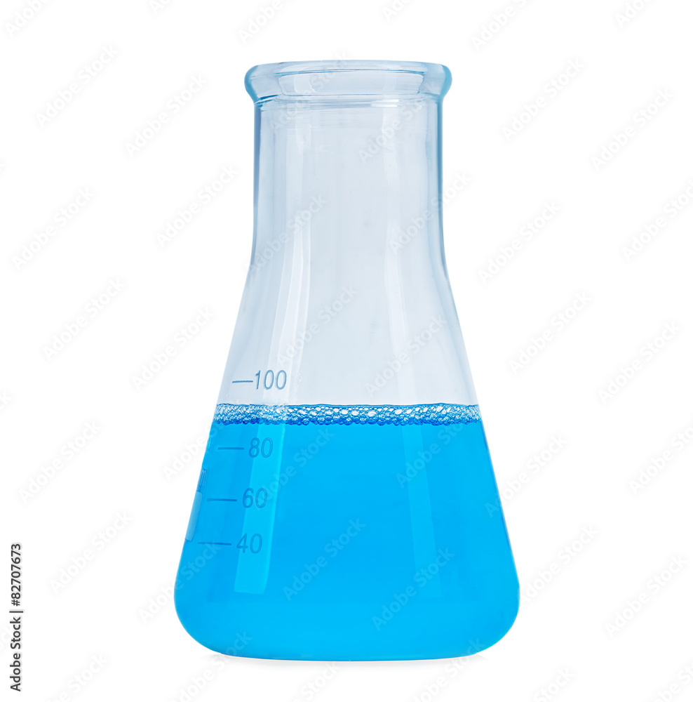 Flask with blue liquid isolated over white background Flask with blue liquid isolated over white background