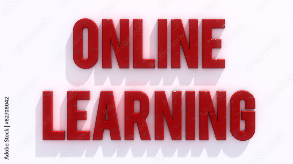 Online learning 3d red text and white wall