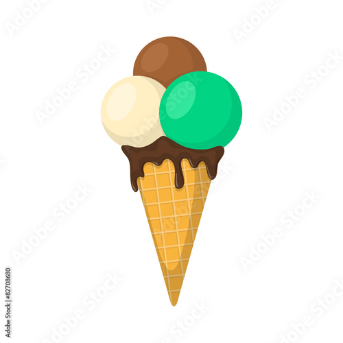 Ice cream in waffle cone.