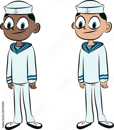 Seaman in white uniform. Two young sailors in vector.