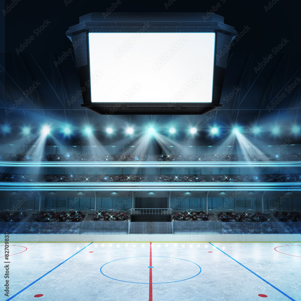 Obraz premium hockey stadium with fans and blank cube text space