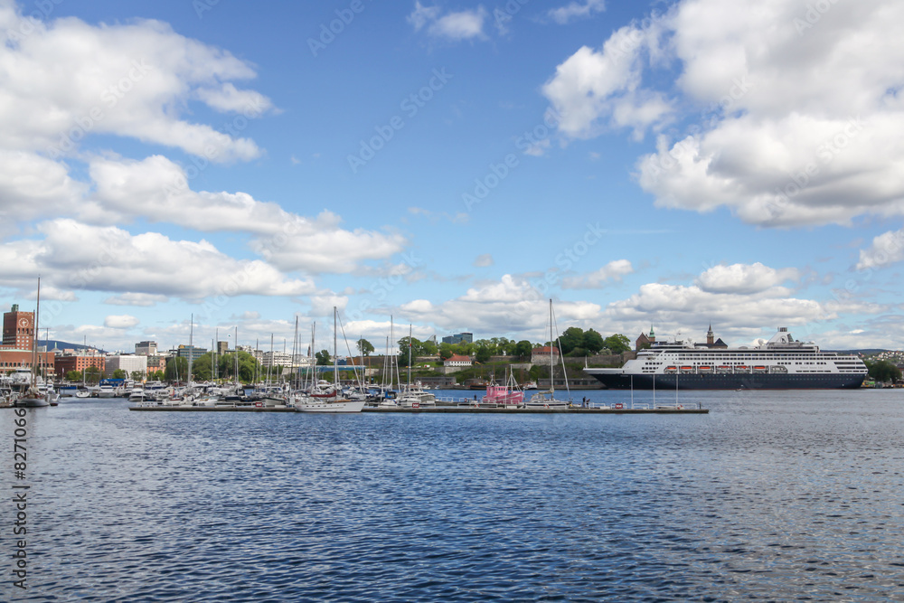 Boats and yachts on the harbor, Aker Brygge district, Oslo