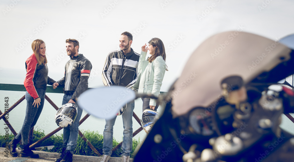 Fototapeta premium group of bikers making excursion in the weekend