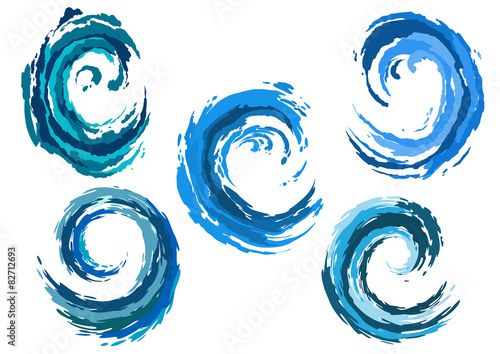 Blue rounded sea waves set