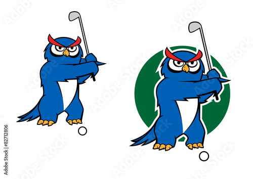 Cartoon owl mascot playing golf