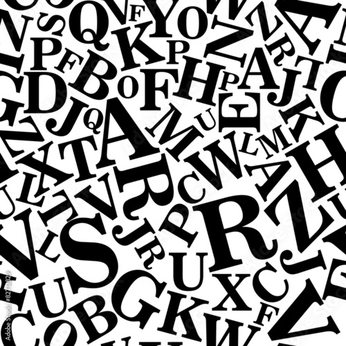 Seamless black alphabet pattern on white