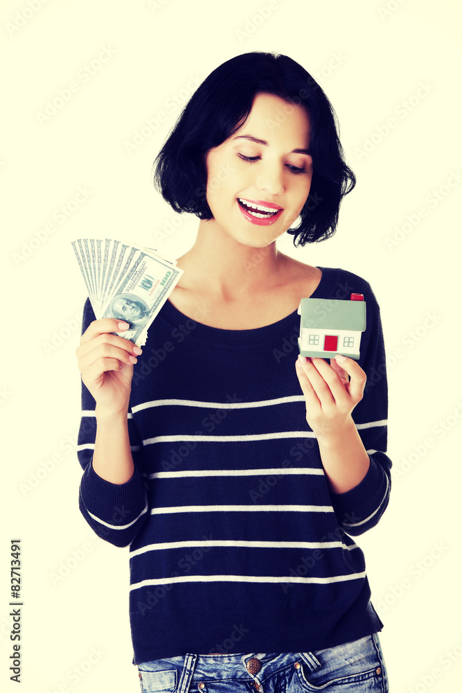 Woman holding dollars Woman holding dollars