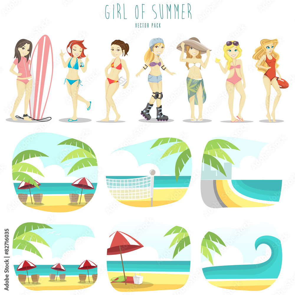 Girl of summer vector pack Girl of summer vector pack
