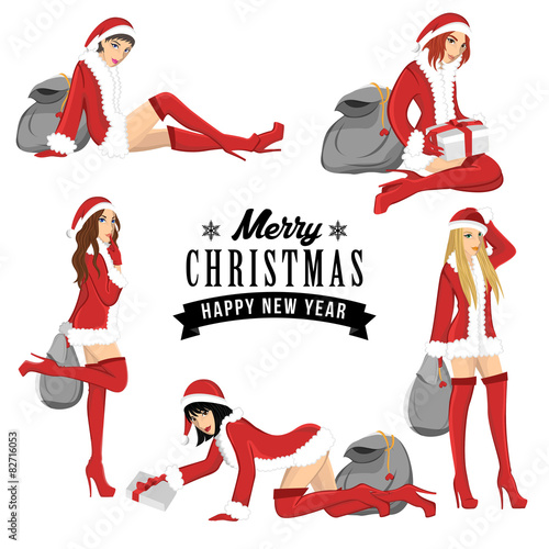 Five sexy girl using santa costume for christmas