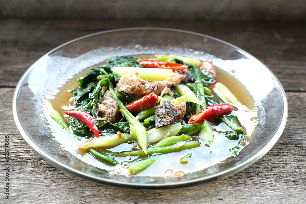 Stir fried kaled with sun dried salted fish Stir fried kaled with sun dried salted fish