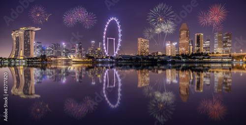 Canvas Print Singapore city skyline at night