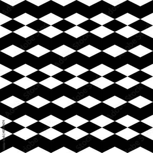 Black and white geometric seamless pattern with diamond.