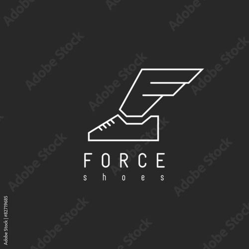 Shoes logo, wing in view letter F, mockup winged sneaker photo