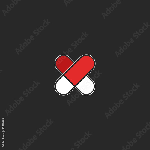 Red heart logo two pills, mockup graphic medical icon